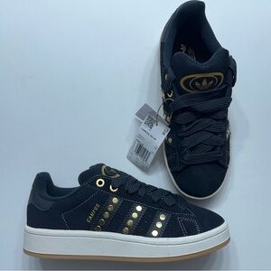 Adidas Campus Originals Shoes Womens 6 Black 00s Gold Metallic Leather (JQ8334)